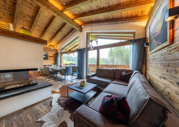 National Park Chalet Vorderkopf Neukirchen woonkamer met zithoek