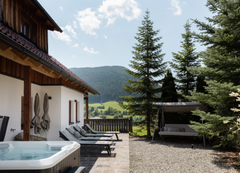 Panorama Chalet Forest zomers jacuzzi op terras