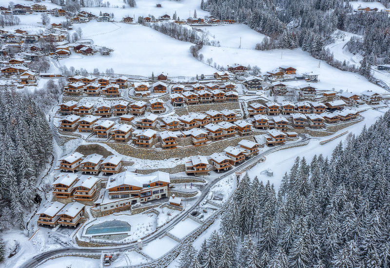  Chalet village in winter atmosphere